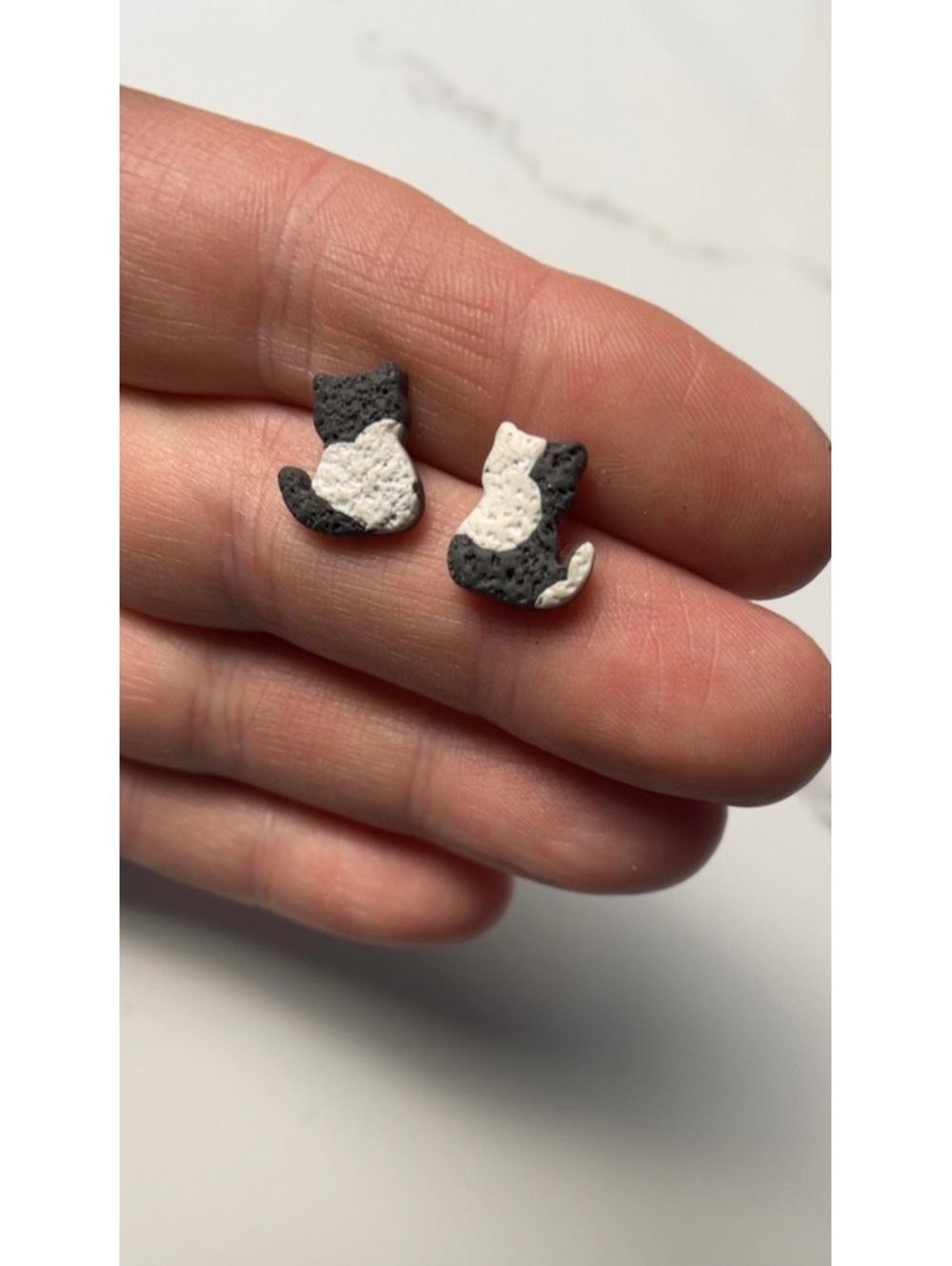 Smokey Cat Stud Earrings | Handmade Gray & White Polymer Clay Kitty Studs